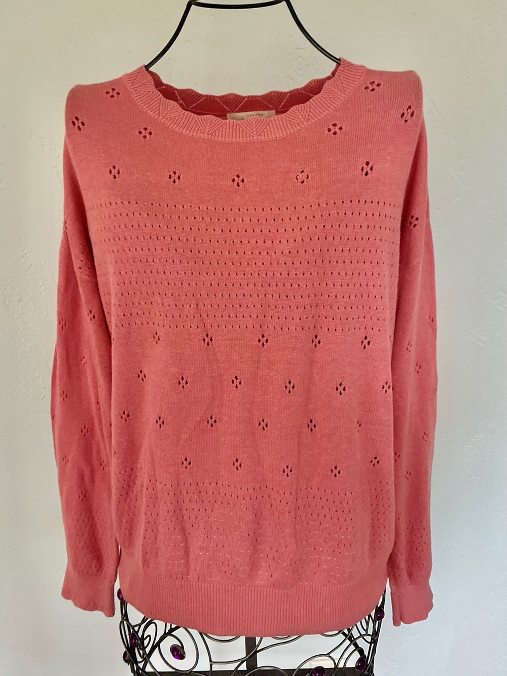 LC Lauren Conrad Pointelle Crewneck Sweater in Dusty Pink